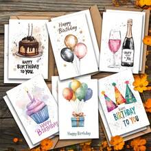 12/24pcs Kartu Ucapan Kosong Bergambar Balon dan Kue Ulang Tahun dengan Amplop, Termasuk Pesan, Cocok untuk Ulang Tahun, Hari Valentine - A - View 3