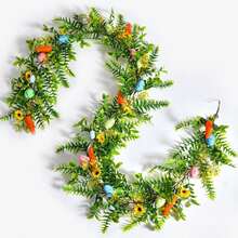 Easter Garland Spring Vine With Easter Eggs, Bow, Carrots Decorations, Spring Assorted Branches Flower Decor, Easter Decorations For Home Kitchen Mantle Fireplace, Indoor Outdoor Holiday Party Decor - Green - View 6