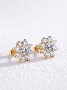1pc Moissanite Earrings Delicate 0.5CT Pave Flower Stud Earrings Perfect For Women's Daily Wear And Parties - Fully Diamond Moissanite Earrings - View 6