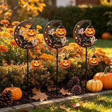 2D Acrylic Halloween Garden Stakes Decor, Bat, Ghost, Pumpkin, Moon Shapes, Outdoor Yard Lawn Ground Stakes Decoration, Vintage Crescent Moon Ornament, Spooky Entrance Sculpture, Halloween Party Yard Decoration, Halloween Patio Decoration, For Decorative Use Only, No Lights - A - View 3
