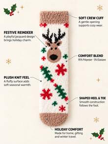 1/3/5 Pairs, Random Festive Designs,Women's Christmas Fuzzy Crew Socks, Cozy Plush Winter Lounge Socks, Holiday Stocking Stuffers - Multicolor - View 2