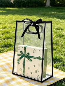 20pcs/10pcs/5pcs Ins Style Black & White Border PVC Gift Tote Bags, Thickened Transparent Plastic Souvenir Bags, Waterproof Scratch-Resistant Non-Deformable, Classic Black & White Color Scheme Minimalist Elegant, Reinforced Handles With Great Load-Bearing Capacity, Suitable For Gift Boxes, Perfume Makeup, Jewelry Decor, Birthday Gifts, Festival Presents, Modern Minimalist Transparent Gift Bags Shopping Bags Souvenir Bags Packaging Bags Home Storage Bags - Transparent - View 2