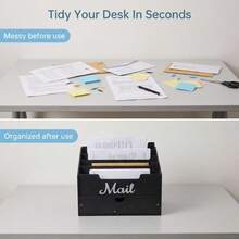 File Organizer And Mail Holder With 4-Tier Slanted Slots And 1 Bottom Drawer, Easy Assembly, Trapezoid Design With Low Front And High Back, Suitable For Office, Entryway And Home Desk - View 6