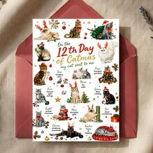 1PC Funny Cat Christmas Card "12 Days Of Christmas Cats" Illustration Design, Perfect For Cat Lovers, Friends And Family, Suitable For Christmas Party And Holiday Season Gift Giving - Multicolor - View 4