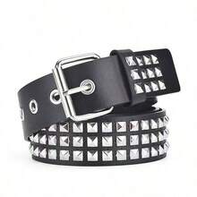 1pc Men's Solid Color Punk Belt With Rhinestone & Sequin Embellishment, Rock Style Fashion Waist Belt For Men And Women - Multicolor - View 2