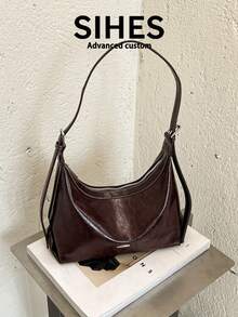 1pc Solid Color PU Leather New Women's Bag, Shoulder Bag, Crossbody Bag, Fashion Square Handbag, Zipper Closure, Suitable For Commuting, Shopping, Dating - Coffee - View 9