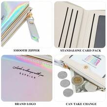 Party Laser Clip Coin Purse, INS Style Women's Multifunctional PU Card Holder, Solid Color Trifold Large Capacity Wallet - Multicolor - View 5