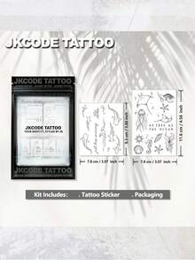 JKCODE TATTOO 2 Pcs Semi-Permanent Tattoo Kit | Ocean Tattoos, Mermaid, Turtles, Starfish, Shells Tattoo For Arm, Neck, Waterproof, Realistic Fake Tattoos, Botanical, Magic Tattoos, Lasts 1-2 Weeks, Tattoos For Women, Shoulder Tattoo, Perfect Gift For Vacation - Dark Grey - View 4