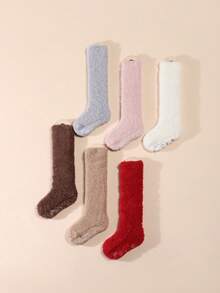 6 Pairs Baby Coral Fleece Warm Socks, Panda Pattern Non-Slip Floor Socks, Simple Warm Infant Toddler Socks - Multicolor - View 4