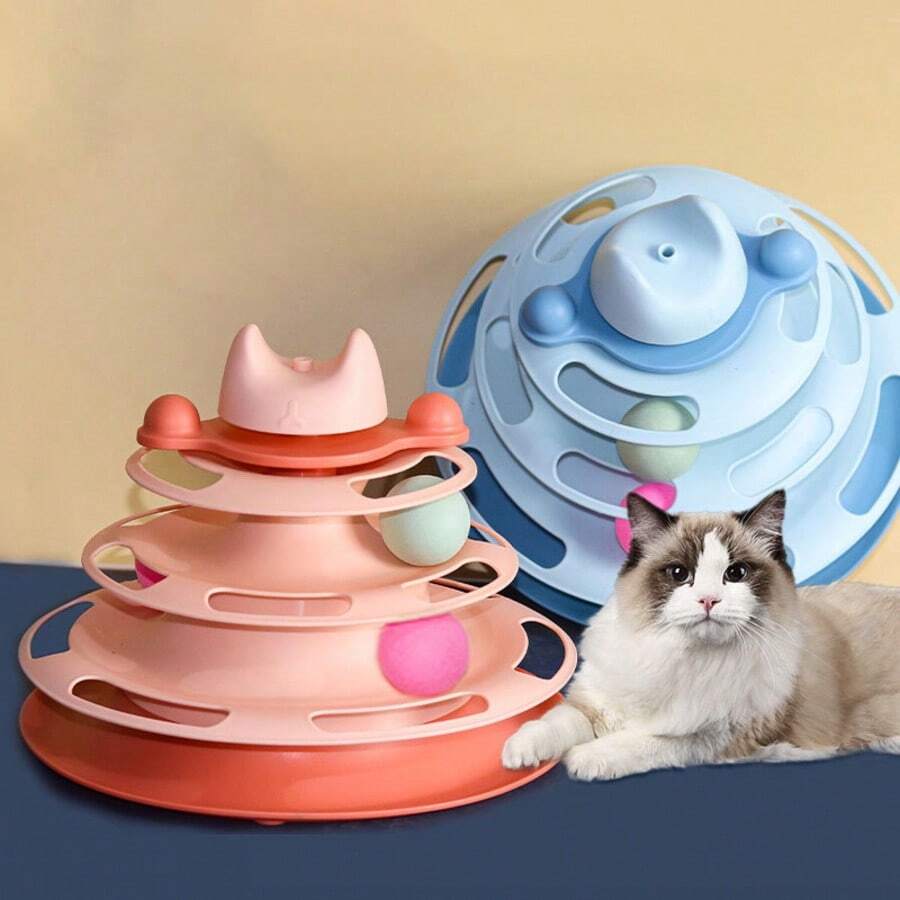 1pc Multi-Layer Cat Ball Toy, Interactive Puzzle Rolling Ball Cat Teaser, 3-Layer Track Fun Cat Toy With Top Cat Ear Design, Indoor Pet Exercise And Boredom Relief Toy - Multicolor - View 1