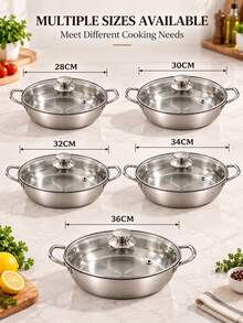 2PCS-Stainless Steel Double Handle Pot + Transparent Glass Lid, Multi-Purpose Stewing And Boiling Pot, Suitable For Home And Restaurant, Compatible With Gas, Induction And Electric Ceramic Stoves - View 13