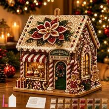 3D Wooden Christmas House Diamond Painting Kit, Pearl Rhinestone DIY Decor - View 14