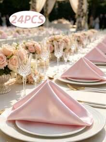 1/6/12/24/48pcs Satin Napkins 10 Colors Available, Silky Shiny Table Napkins, Durable Fabric Dinner Napkins For Wedding Banquet Party Hotel Table Decor, Foldable Cloth Napkins For Table Setting - Pink - View 14