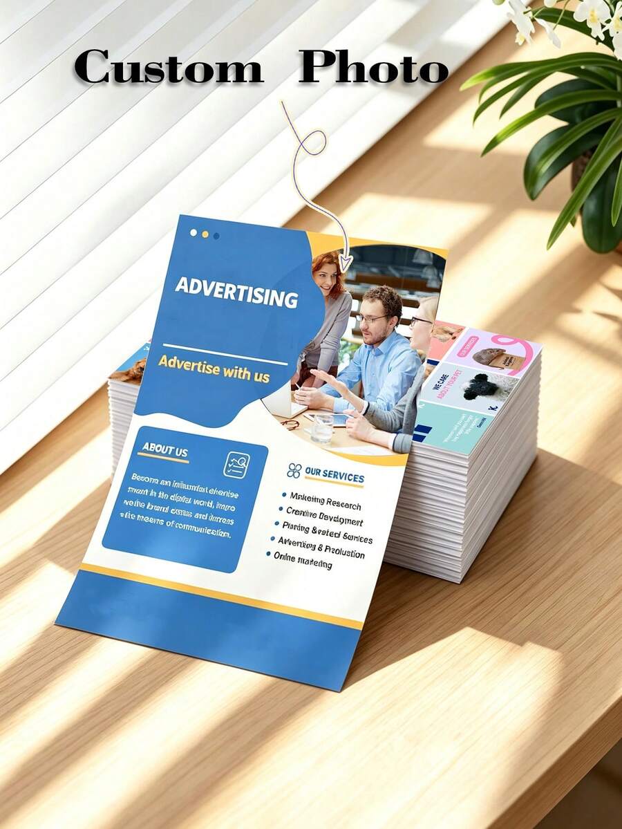 100/200/300/500pcs Customized Flyers With Your Logo Text And Image, Double-Sided Printed Customized Flyers, Flyers Brochures, For Business Promotion Marketing, Personalized Advertising Flyers, Party And Business Brand Promotion, Product Promotion Posters, Store Promotion Posters, Business Promotion Flyers - Multicolor - View 1