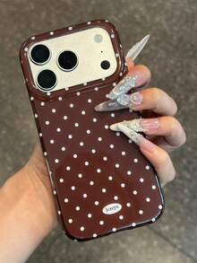 可愛棕色波點圖案亮面果凍手機殼，適用於 iPhone 18 Pro Max 17 Pro Max 16 Pro Max 17 16 15 14 13 12 Pro Max 11，甜美防撞軟背蓋 - 棕色 - 查看 3