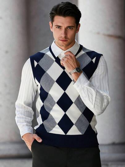 ALTZTAR Men's Knitted Casual Colorblock Sleeveless Vest Sweater