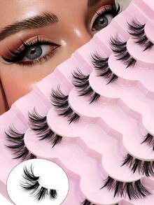 7 Pairs Half Lashes - Reuseble Natural Half Lashes Strips With Spikes For Nude Makeup Cat Eye Spiky Crossed Curling Eyecorner Lashes Fairy Look Faux Mink Fake Eyelashes Extensions - Black - View 3