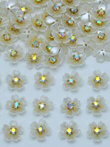 200/100/50/30入/包 14MM 花形圓形亮面水晶水鑽 DIY 平底黏貼珠飾，適用於衣物、包包、鞋子裝飾 - AB彩五瓣花 - 查看 8