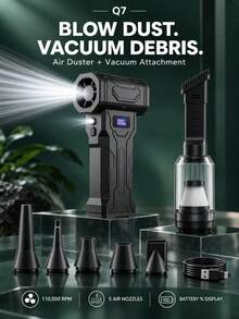 Powerful Turbo Fan 110,000RPM Brushless Motor Handheld Blower (Optional Vacuum), Adjustable Speed Rechargeable Air Duster, Suitable For Computer Cleaning, Car Detailing, Garden Dust And Leaf Removal - Wireless - View 2