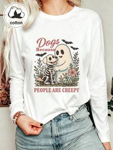 Versatile Plus Size Black Loose Fit T-Shirt, Regular Length Knit Crew Neck Top, Casual Wear - White - View 4