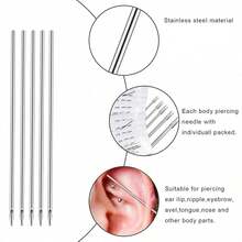 Unisex kroppspiercingset, 5 st 12G/14G/16G/18G/20G örpiercingsnålar, 1 st piercingsklämma, 2 st handskar, 1 st markeringspenna piercingsverktyg - Silver - Visa 4