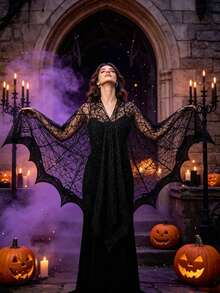 1pc Women's Spider Web Lace Cape, Gothic Bride Shawl, Halloween Party Costume Cloak, Cosplay Outfit Accessory - Multicolor - View 6