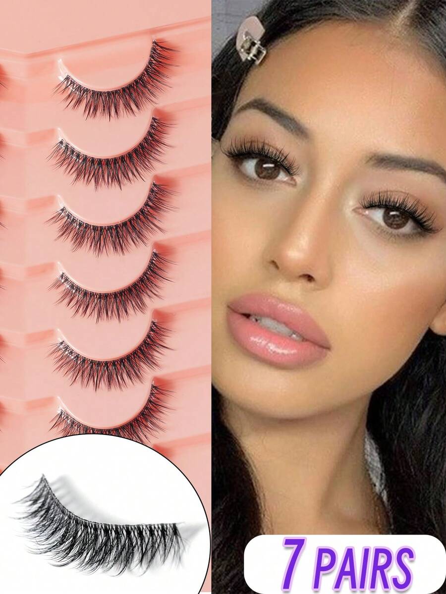 Manga Lashes 7對裝 輕盈動漫假睫毛 自然妝感 蓬鬆尖翹娃娃睫毛 - 黑色 - 查看 1