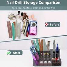 1pc Nail Drill & Bit Holder, 28-Slot Transparent Plastic Base, Suitable For Desktop Storage, Skincare Products Storage, Small Tools Storage, Professional Nail Tool Organizer Box (ABS Material) - Multicolor - View 1