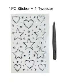 1pc/1set Silver 3D Rhinestone Decorative Stickers, Hollow Heart, Star, Small Round Diamond Combination Pattern, Sparkling Silver Diamond Texture, Self-Adhesive Backing, Comes With Exclusive Tweezers, Suitable For Phone Cases, Water Bottles, Gift Boxes, Handmade Crafts Surface DIY Decoration - Diamond Style - View 8