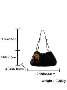 Women's Fuzzy Bag 2026 New Winter Niche High-End Shoulder Bag Versatile Large Capacity - Black - View 3