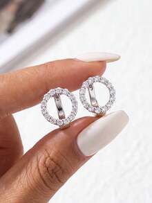 1pc Moissanite Earrings Delicate Micro Pave Circle Hoop Earrings Perfect For Women's Daily Wear And Parties - Circle Moissanite Earrings - View 2