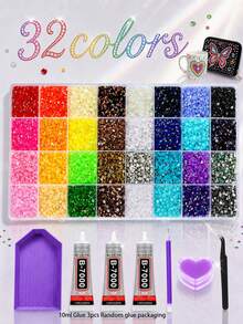 Diamond Setting Kit, 48,000-15,000 Y2K Resin Jelly-Like Flat-Bottomed Rhinestones, 48 Colors, 3mm Rhinestone Setting Kit, Includes 3 Bottles Of B7000 Glue And Tools, Suitable For DIY Diamond Painting Crafts. - Rhinestones - View 23