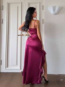 1pc Solid Color Elegant Knit Fabric Sleeveless Dress Beach Autumn - Burgundy - View 2