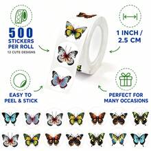 500pcs Roll Butterfly Stickers Colorful Amazing Cartoon Stationery Pencil Backpack Skateboard Decoration Stickers Teacher Training Cartoon Graffiti Label Stickers Cake Baking Envelope Gift Box Sealing Stickers For Crafts Scrapbooking Envelopes Decorative Sealing Stickers - Cartoon - View 2