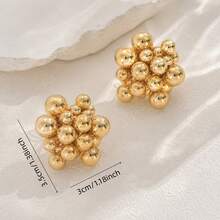 1Pair Gold Tone Beaded Cluster Stud Earrings, Chunky Bubble Ball Statement Earrings, Elegant Vintage Style Jewelry For Women, Party & Daily Wear - Gold - View 4