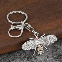 2Pcs Rhinestone Bee Keychains, Sparkly Enamel Insect Pendant Key Rings, Aesthetic Bling Bag Charm For Gift - Multicolor - View 4