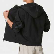 Adidas Men's Solid Black Hooded Long Sleeve Jacket - Black - View 4