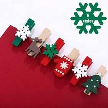 100Pcs Cartoon Snowflake Color Wooden Clothespins With Twine Rope, Christmas Photo Hanging Clips, DIY Craft Xmas Tree Ornament Decor - Multiple Styles - View 2
