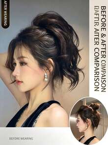 1pc Natural Seamless High Ponytail Hair Extension Band Wrap Convenient Hair Styling - Multicolor - View 4