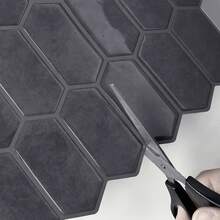 WoStick 1/10 Sheets DIY Elongated Hexagon Mosaic Wall Stickers, Waterproof Self-Adhesive Backsplash Tiles For Kitchen Bathroom Home Decor, Light Pink Marble Pattern - Carbon Grey Honeycomb - View 10