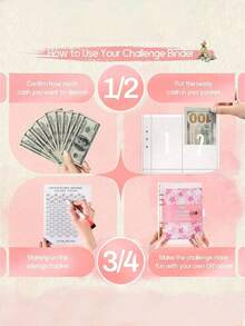 Floral 100-Day Savings Challenge Notebook, Budget Planner Binder With Cash Envelopes And Memo Pages, Daily Planning Financial Goal Savings Organizer, Suitable For Home, Office, Travel, Holiday Gift And Personal Organization Management - Multiple Styles - View 7