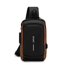 Men's Black Hard Shell Chest Bag, Anti-Theft Password Lock One Shoulder Crossbody Bag, Waterproof Wear-Resistant Fabric With Multiple Compartments, Large Capacity Chest Backpack For Outdoor Sports, Commuting And Casual Use - Multicolor - View 11