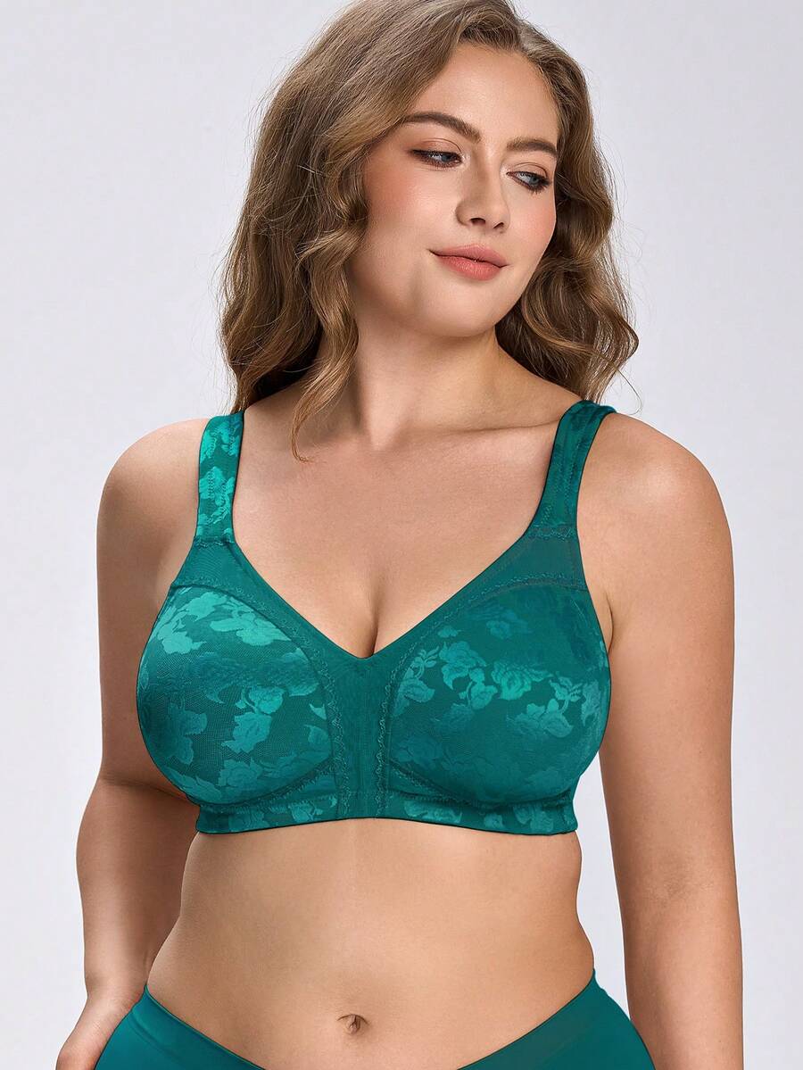 Wingslove Plus Size Wireless Soft & Comfortable Jacquard Full Coverage Everyday Bra Without Padding