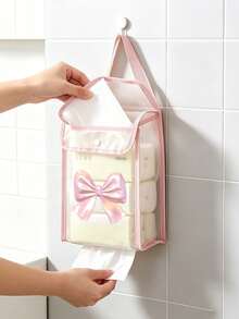 Household Toilet Paper Storage Bag, Tissue Holder, Printed With Bow, Crystal Effect Apple And Cherry Patterns. Large Capacity Toilet Paper Storage Bag, Multi-Functional Hanging Storage Box, Waterproof No-Drill Hanging Storage Bag, Suitable For Kitchen, Bathroom, Bedroom, Office, Dining Room, Home Essential - Multicolor - View 9