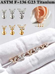 1 buah Anting Bibir Gaya Peri dari Paduan Titanium Bentuk Kupu-kupu Zirkonia dengan Ulir Dalam, Ukuran Kecil/Sedang/Besar, Bentuk Bunga, Anting Bibir, Anting Tulang Rawan Datar, Perhiasan Telinga untuk Wanita - Gambar 3 - View 5