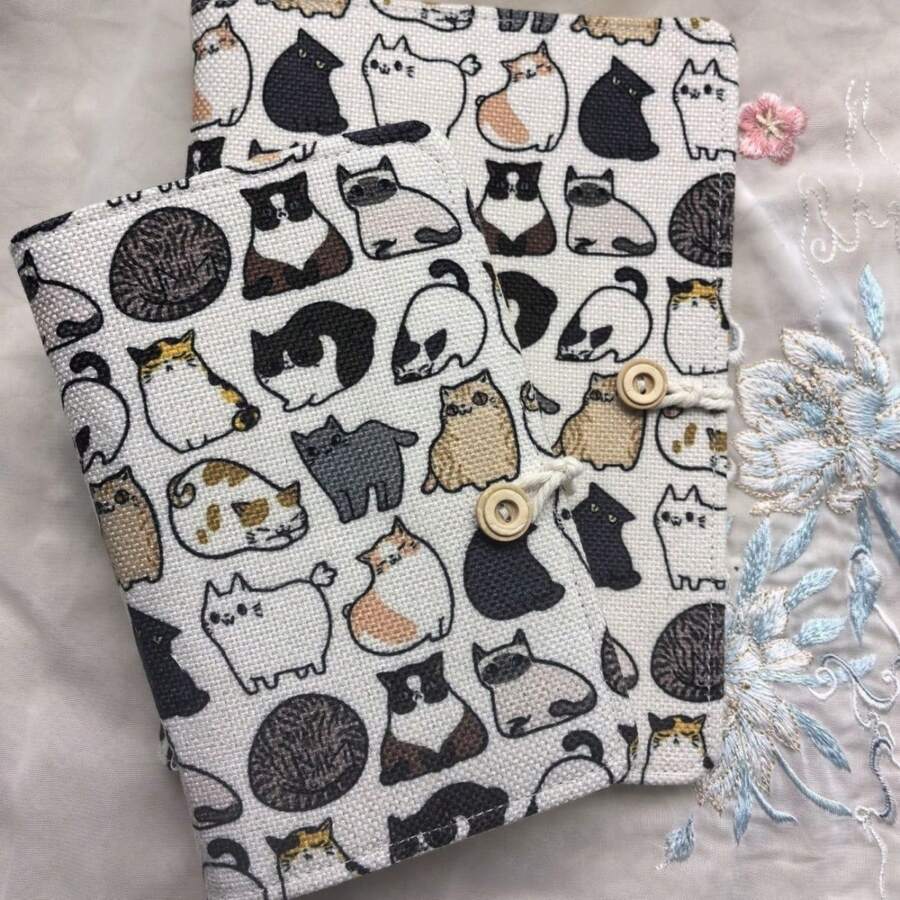 Personalized Cat Fabric Cover Creative Notebook, Fashionable Cartoon Cat Creative Pattern Notebook, Creative Notebook Collection, Available In A5 And A6 Sizes, Personalized Cartoon Cat Loose-Leaf Notebook, Student Creative Notebook - Cat Notebook - View 1