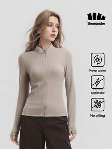 Beneunder Women's Fleece Base Layer Stand Collar Dual-Zip PM021 - Silver Leaf Gray - View 1
