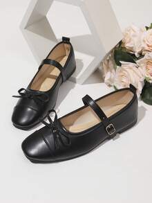 Women's Vintage Mary Jane Flats With Double Strap, Suitable For All Seasons - Black - View 6
