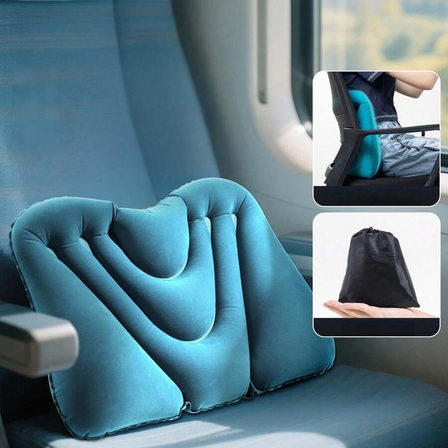 Manual Inflatable Lumbar Pillow, Portable Inflatable Waist Cushion, Lumbar Support Pad, Unisex Lightweight Back Support Air Cushion, Travel Pad, Essential Accessory For Long-Term Sitting In Train, Airplane, Office, Car, Camping And Travel