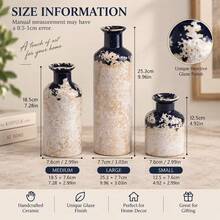 3pcs Blue & Cream Ceramic Decorative Vase Set, Unique Glazed Finish Bottle Vases, Modern European Cottage Decor For Living Room, Bookshelf, Console Table & Home Decoration - 3pcs - View 4